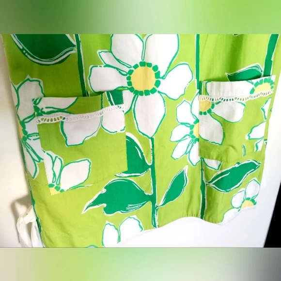 LILLY PULITZER Retro Lime Green and White Daisy Floral Smock Dress Size 8 - Picture 8 of 11